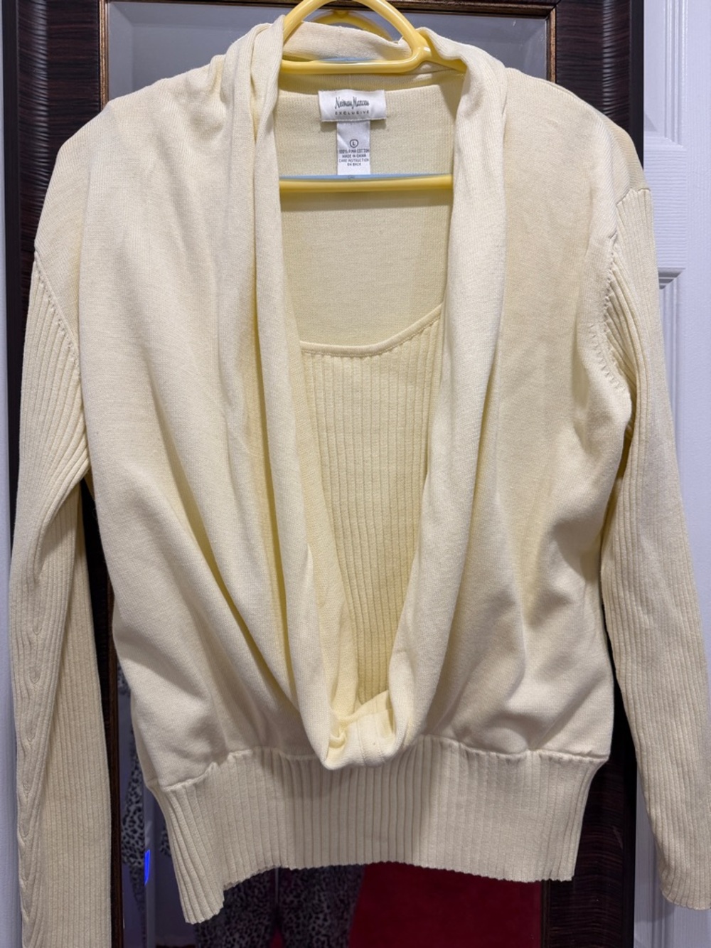 Neiman Marcus beautiful yellow Cowl-Neck one piece sweater